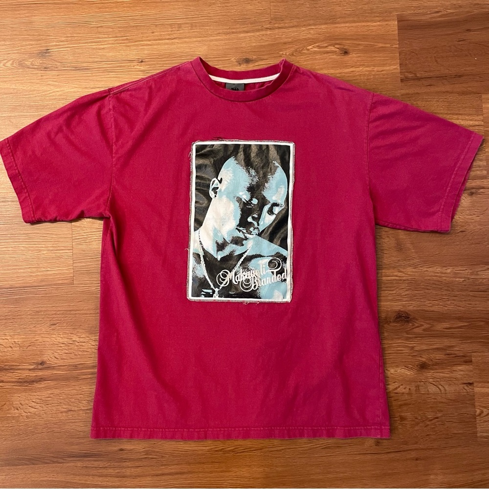 Makaveli Branded Tupac Shakur Men XL Portrait Red Short Sleeve Vintage T Shirt